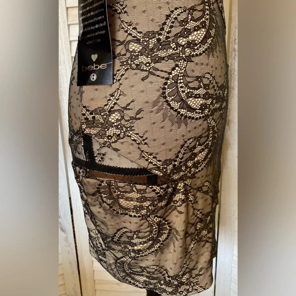 NWT BEBE Addiction Sparkle One Sleeve Lace Dress - Picture 12 of 12